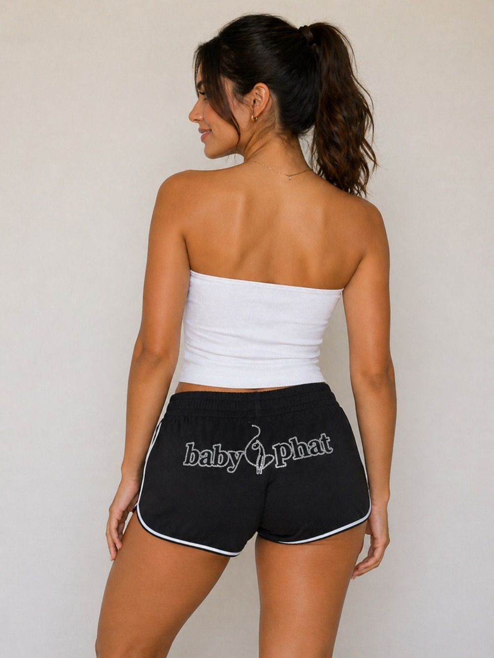 NWT Women's Baby Phat Black Women's Track Shorts with White Piping